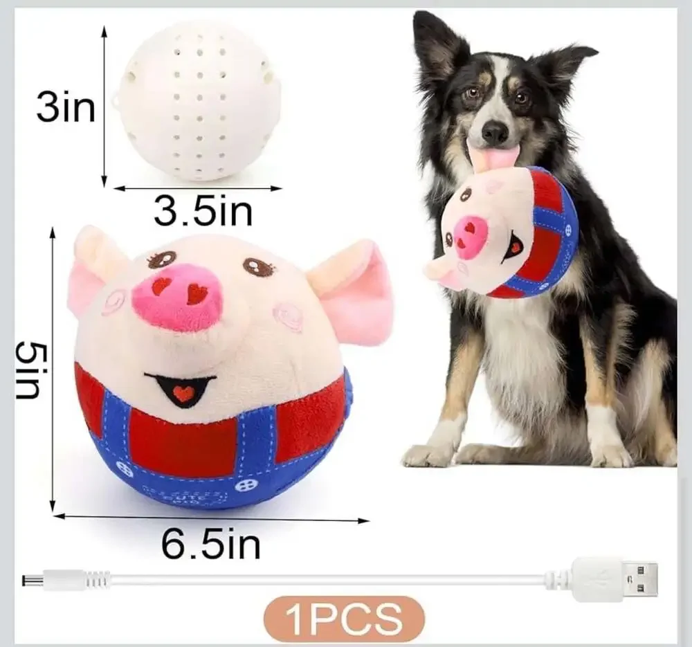 Jumping Squeaky Pig‎ Dog Toy with Recording and Music Modes
